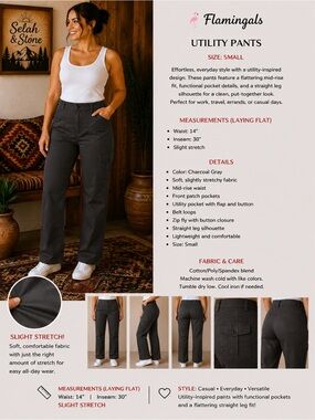 Flamingals Straight Leg Utility Pants — Charcoal Gray